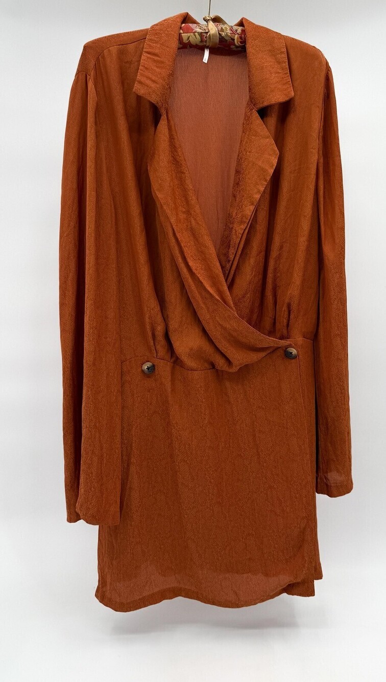 Free People Dress Womens Orange Wrap Simone Mini Collared Rust Blazer